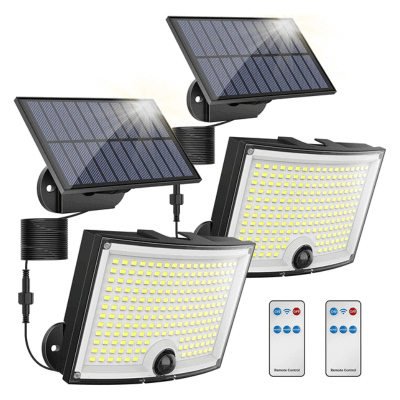 KagoLing Luz Solar Exterior, Foco Solar exterior [2 Paquete] 202 LED Split Lampara Solar Exterior con Mando a Distancia 3 Modes IP65