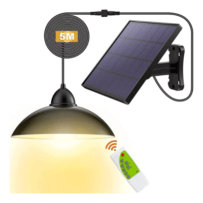 Ruigo Luz Solar Exterior-LED lámpara colgante solar-IP65 impermeable-control remoto-cable de 5 m - panel solar ajustable 180 ° para jardín, casa, terraza