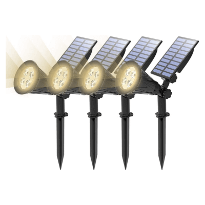 T-SUN (4 Unidades Foco Solar, Impermeable Luces Solares Exterior, Luz de Jardín, 2 Modos de Iluminación Opcionales, Blanco Natural 4000K