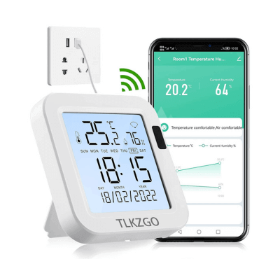 Termómetro Higrómetro WiFi, Digital Sensor Interior Inteligente Control con App soporta Alerta y Notificación para Hogar, Bodega, Invernadero Disponible