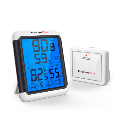 ThermoPro TP65 Termómetro Higrómetro Digital para Interior y Exterior Medidor de Humedad y Temperatura Inalámbrico con Pantalla Táctil Grande y Retroiluminación